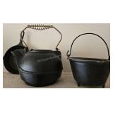 Cast Iron Kettle, Footed Pot, & Lodge Pan