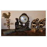 Figural Clock, Bookends, Rooster Decor