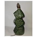 Vintage Luscious Green Abstract Ceramic Table Lamp with Incised Squiggle Design, Circa 1950s