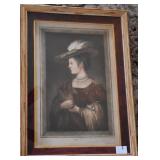 WOMAN WITH BONNET PRINT IN VELVET SHADOW BOX