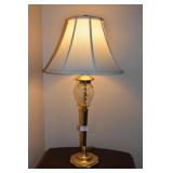 BRASS CANDLE STICK LAMP WITH ETCHED GLASS CENTER