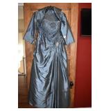 FORMAL DRESS WITH OVER JACKET SZ 14 SLATE BLUE