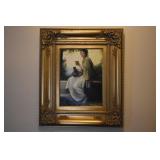 OIL ON CANVAS WOOD FRAME WOMAN WITH URN SIGNED LR