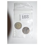 (2) 1852 - 3 CENT PC. 1 WORN