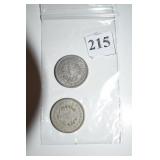 V NICKELS W/O CENTS (2) 1883