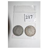 V NICKELS W/O CENTS (2) 1883