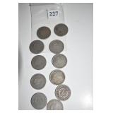 V NICKELS (2) 1905, (2) 06, (2) 07, (2) 1910, (2)