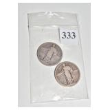 LIBERTY STANDING QUARTER - (2) 1917-P- FAINT NO