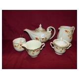 HALL AUTUMN LEAF TEAPOT, PITCHER, CREAMER, SUGAR