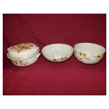 TWO HALL AUTUMN LEAF MIXING BOWLS AND  LIDDED