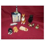 GROUP OF SANDICAST DOG FIGURINES, CAT, OTHERS