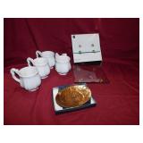 DREIDEL DISH IN BOX, FOUR WHITE VIETRI ITALY