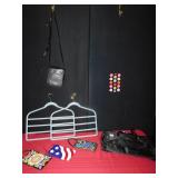 SAKS FIFTH AVE BLACK BAG, BEADED WRISTLETS, AND