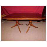 WOODEN TABLE, WITH 2 PEDESTAL LEGS,  30" H X 60"