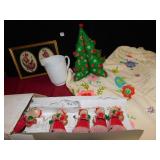 HANDMADE FLOWER THROW, CHRISTMAS TREE PILLOW,