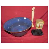 LARGE POTTERY BOWL, TUMI BAG, EL PRODUCTO TIN,