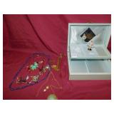 JEWLERY BOX WITH NECKLACES AND PINS AND
