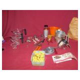 OXO MEASURING CUPS, COOKIE PRESS, CORN HOLDERS,
