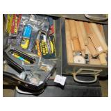 STAPLE GUNS IN METAL FILE BOX, ETC