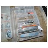 BINS WITH NUTS, SCREWS & RAZOR BLADES, ETC