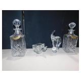 GLASS ELEPHANT BOWL AND FIGURINE SMALL CHIP ON