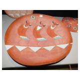 20" POTTERY PLATE AND 2 RED HORSE CLAY 1989-1990