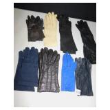 DRIVING GLOVES, BLUE, BROWN LEATHER & CLOTH, 8