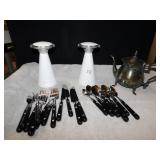 FLATWARE, 2 BATTERY OP LED LIGHTS, TEAPOT,