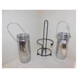 2 SILVER JAR LIGHTS, PAPERTOWEL HOLDER
