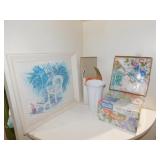 VASE, PICTURE, HANKIES, STORAGE BOX