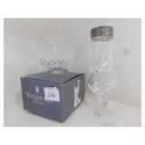 WATERFORD ROSE BOWL W/ BOX AND VASE W/ SILVER RIM