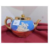 GIBSON EMBOSSED TEA POT GOLD/BLUE/ CREAM COLOR