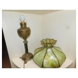 MILLER ELECTRIFIED OIL LAMP W/ SHADE 8 SECTION W/