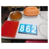 PIE PAN, CLAY ROASTER, GLASS BOWL, ETC.