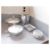 3 ALUMINUM CUPS, B.W. BUENILUM COVERED BOWL,