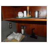 SALT AND PEPPER SHAKERS, PANS, AND CUTTING BOARD