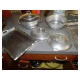 HAMMERED ALUMINUM COVERED DISH, TRAY, TWO TIERED