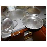 ALUMINUM TRAYS WITH HANDLES, GLASSES, BOWLS,