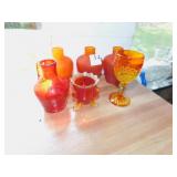 FIVE PIECE ORANGE AND AMBERINA SMALL GLASS