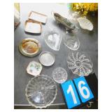 QUAD PLATE DISH, MILKGLASS SHELL DISH, ALUM