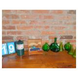 GROUP OF GREEN GLASS BOTTLES, COLEMAN FUEL, CEDAR