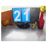 KEMPLE AMBER SHOE, BIRD, RED BOTTLE, TURTLE GLASS