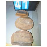 THREE WOOD STAMP MOLDS
