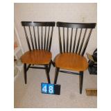 TWO WOOD CHAIRS THOMASVILLE BLACK WITH TAN SEATS