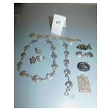 SILVERTONE BRACELET EARRING NECKLACE SET, FISH