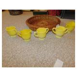 MUSTARD MILK GLASS THREE SUGARS ONE CREAMER WITH