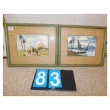 TWO WATERCOLORS MATCHING FRAMES SIGNED ASHA