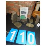 ROCK AND GEM BOOK, NICKEL BOOKENDS FROM DRAVO