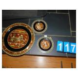 GREEK WOOD PLATES WITH COPPER AND MOTHER OF PEARL