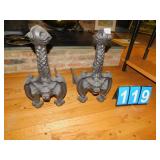 GARGOYLE CAST IRON FIREPLACE ANDIRONS 21" H